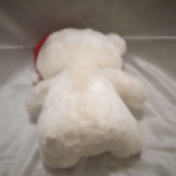 Christmas in July teddy bear Santa 12" white w/red Santa hat and red paw - Picture 5 of 5